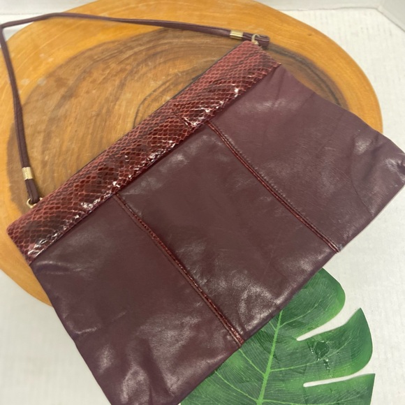 Vintage Unbranded Leather & Snakeskin Burgundy Clutch & Shoulder Bag - Picture 5 of 13